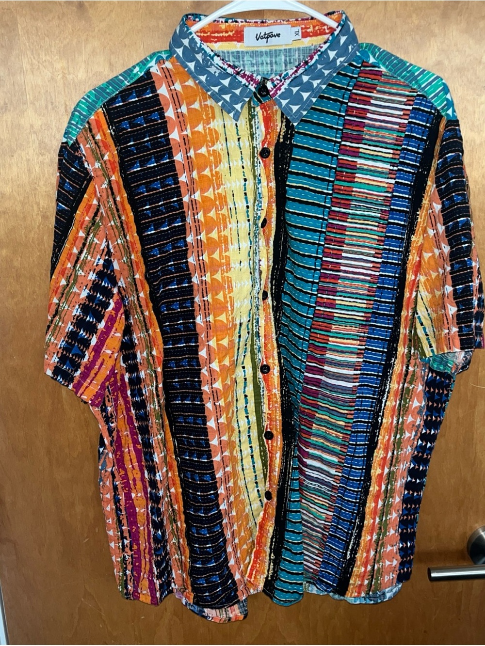 Viatpave Multicolor Striped Short-Sleeve Button-Down Shirt — Orange & Teal